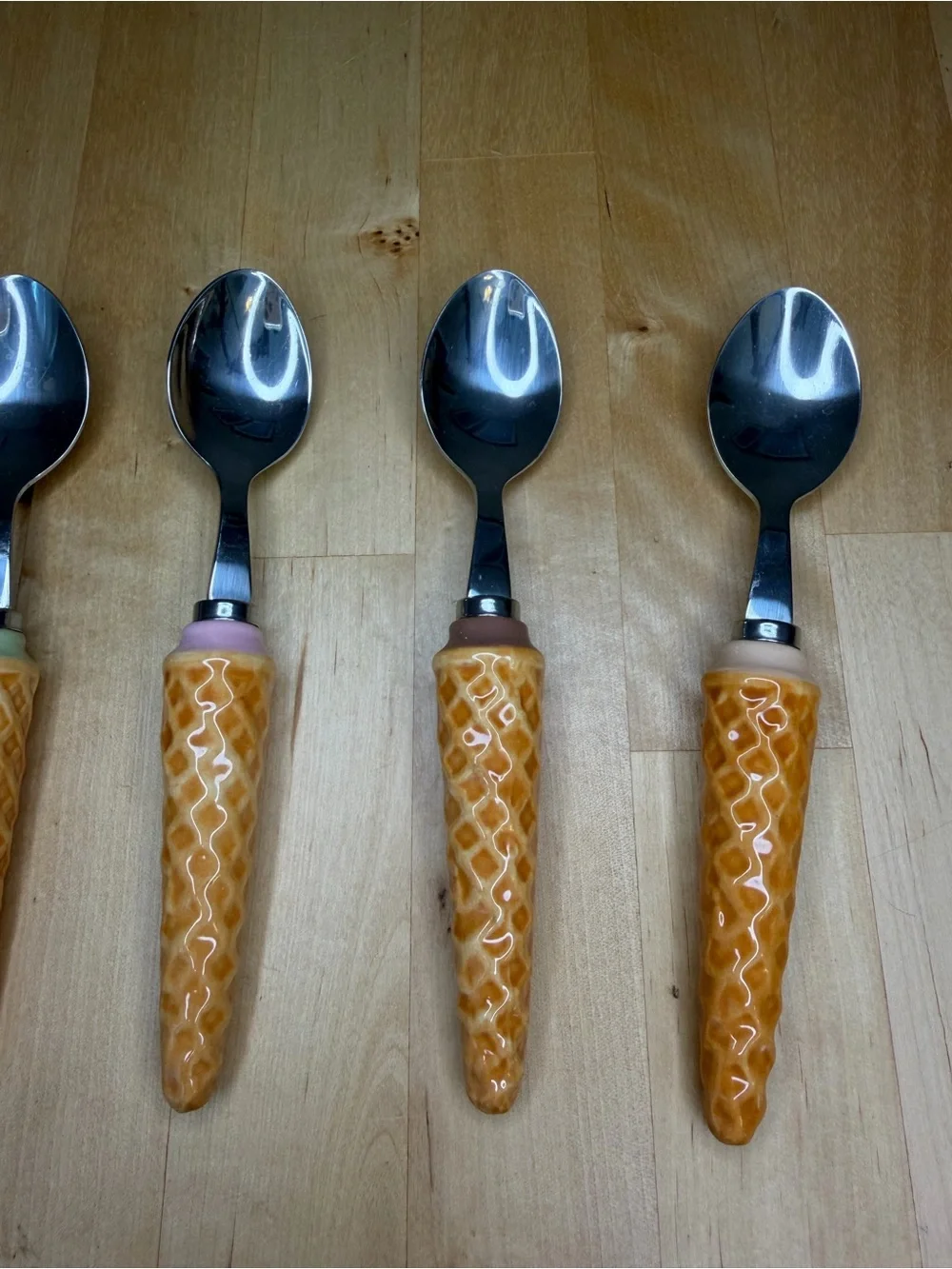 Ice Cream Cone Handle Dessert Spoons - Set of 4